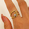304 Stainless Steel with Cubic Zirconia Cuff Rings for Women, Real 18K Gold Plated, Teardrop, Inner Diameter: 18mm