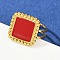 Square 304 Stainless Steel Enamel Finger Rings for Women, Ion Plating(IP), Real 18K Gold Plated, Red, Square: 16x16mm, US Size 6(16.5mm)