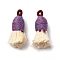 Cotton Tassel Pendants, with Polyester, Old Lace, 32~37x11~12mm, Hole: 2x4.5mm