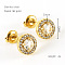 304 Stainless Steel Cubic Zirconia Stud Earrings, Golden, Flat Round, 10mm