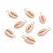 Alloy Enamel Pendants, Cowrie Shell Shape, Light Gold, Pink, 17x8.5x3.5mm, Hole: 1.8mm