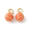 Brass Enamel Pendants, Balls, Rack Plating, Cadmium Free & Lead Free, Long-Lasting Plated, Real 18K Gold Plated, Round, with Jump Ring, Basketball, 10x6.5~7mm, Hole: 3mm