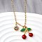 304 Stainless Steel Red Enamel Pendant Necklaces for Women, with Crystal Rhinestone, Real 18K Gold Plated, Cherry, 16.14 inch(41cm),pendant: 15x14.5x4mm