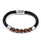 Round Natural Tiger Eye Bead Bracelets, Braided Leather Cord Bracelets with Platinum Tone 304 Stainless Steel Magnetic Clasps, for Men Women, 8 inch(20.3cm), 6~10mm
