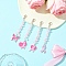 4Pcs October Breast Cancer Pink Awareness Ribbon Alloy Enamel Pendant Decoration, with Natural Rose Quartz Chips, Platinum, 77~84mm, Pendant: 19~23mm