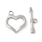 304 Stainless Steel Toggle Clasps, Heart, Stainless Steel Color, Ring: 19x17.5x3mm; Bar: 23x7x2mm