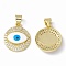 Rack Plating Brass Micro Pave Clear Cubic Zirconia Pendants, with Enamel, Long-Lasting Plated, Cadmium Free & Lead Free, Flat Round with Evil Eye, Real 18K Gold Plated, 16x13.5x3mm, Hole: 4x3mm