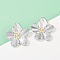 304 Stainless Steel Stud Earrings, Two Tone Flower, Golden & Stainless Steel Color, 32.5x31.5mm