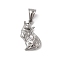 304 Stainless Steel Pendant Rhinestone Settings, Cat Shape Charms, Stainless Steel Color, Fit for 1mm Rhinestone, 25x15.5x6mm, Hole: 8mm