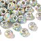 Transparent Resin Rondelle European Beads, with Paillette & Platinum Tone Brass Cores, Large Hole Beads, Honeydew, 14x8.5mm, Hole: 5mm