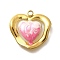 304 Stainless Steel Enamel Pendants, Heart Charms, Real 18K Gold Plated, Flamingo, 15.5x16x2.5mm, Hole: 1.5mm