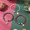 3Pcs Christmas Themed Alloy Enamel Charm Bracelets, Glass Beads Stretch Bracelets for Women, Mixed Color, Inner Diameter: 2 inch(5cm)