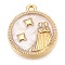 Alloy Enamel Pendants, Golden, Flat Round Charm, Gemini, 18x15.5x2mm, Hole: 1.4mm