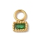 Ion Plating(IP) 304 Stainless Steel with Rhinestone Charms, Real 14K Gold Plated, Rectangle Charm, Fern Green, 7.5x5x1.5mm, Hole: 2.5mm