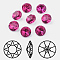 Pointed Back & Back Plated K9 Glass Rhinestone Cabochons, Grade A, Faceted, Flat Round, Fuchsia, 8x4.5mm