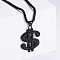 304 Stainless Steel Dollar Sign Pendant Necklaces for Men, Black