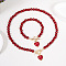 Plastic Imitation Pearl Beaded & Alloy Heart Pendant Necklaces & Charm Bracelet Sets for Women, Dark Red, 430mm & 200mm