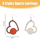 Fibloom 4 par 4 estilos pendientes colgantes de corazón de madera con tema deportivo para mujer EJEW-FI0001-55-2