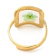 Pale Green Square Epoxy Resin with Dry Flower Adjustable Rings RJEW-G304-03G-02-3