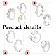 Anattasoul 9pcs 9 set di anelli per polsini aperti in stile cuore e goccia e pipistrello in ottone e lega RJEW-AN0001-17-6