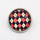 Platinum Plated Brass Glass Flat Round with Rhombus Plaid Jewelry Snap Buttons SNAP-M026-B-01-1