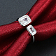 真鍮ガラスラインストーンのカフスリング  オープンリング  結婚指輪  長方形  プラチナ  サイズ8  18.1mm RJEW-BB16764-8P-6