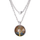 Flat Round with Tree Glass Alloy Pendant Necklaces X-NJEW-N0051-047H-02-1