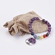 Chakra gioielli perline di pietre preziose naturali e braccialetto di fascino ametista BJEW-JB03608-06-3