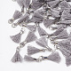 ポリコットン（ポリエステルコットン）タッセルペンダント装飾  ミニタッセル  真鍮パーツ  プラチナ  ライトグレー  10~15x3~4mm  穴：2mm FIND-S275-02P-2