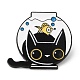 合金エナメルピン  金魚鉢のブローチをした猫  電気泳動黒  27.5x30x1.5mm JEWB-P019-C01-1