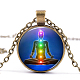 Collar con colgante de vidrio humano de yoga con tema de chakra CHAK-PW0001-022B-1
