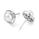 Cubic Zirconia Sauqre with Natural Pearl Stud Earrings EJEW-F318-12P-2
