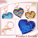 Wadorn 6pcs 6 couleurs porte-clés pendentif coeur sequin saint valentin KEYC-WR0001-50-4