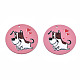 スプレープリントアイアン製ペンダント  ラバー加工スタイル  3dプリント  犬の花のプリント模様  フラットラウンド  フラミンゴ  25.5x0.8mm  穴：1.2mm IFIN-T016-36-2