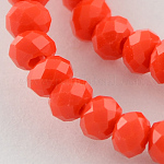 Chapelets de perles en verre imitation jade, facette, rondelle, rouge-orange, 3x2mm, Trou: 0.5mm, Environ 160~165 pcs/chapelet, 15.35 pouce ~ 15.75 pouces (39~40 cm)