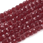 Glass Beads Strands, Faceted, Round, Dark Red, 4mm, Hole: 1mm, about 98pcs/strand, 13.7 inch