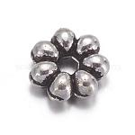 Perles séparateurs de style tibétain , sans plomb et sans cadmium, fleur, argent antique, environ 6 mm de diamètre, épaisseur de 2mm, Trou: 1.5mm