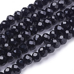 Brins de perles de verre rondes à facettes (32 facettes), noir, 4mm, Trou: 1mm, Environ 98 pcs/chapelet, 13.7 pouce