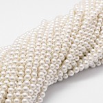 Cuentas perlas de concha de perla, Grado A, redondo, blanco, 4mm, agujero: 1 mm, aproximamente 95 pcs / cadena, 16 pulgada