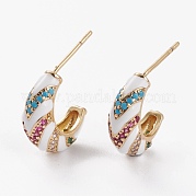 Серьги-кольца из латуни с микропаве и кубическим цирконием EJEW-C502-05G-D