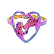 Ion Plating(IP) 304 Stainless Steel Heart with Horse Adjustable Ring for Women RJEW-M149-20RC