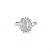 304 anillo redondo plano de acero inoxidable con letra inicial abierta para hombres y mujeres RJEW-S405-246P-J