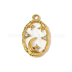 Pendentifs en résine en acier inoxydable 304, ovale avec breloques étoile lune, avec strass, placage ionique (ip), finition polie miroir, véritable 18k plaqué or, 23x14mm, Trou: 1.5mm