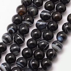 Hebras de cuentas de ágata negro natural, redondo, Grado A, teñido y climatizada, negro, 8mm, agujero: 1 mm, aproximamente 47 pcs / cadena, 15 pulgada