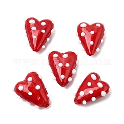 Cuentas de esmalte hechas a mano, cuentas pintadas a mano, corazón desigual, rojo, 21x17~18x9~10mm, agujero: 1.8~2 mm