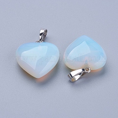 Ciondoli Opalite, con accessori di ottone, cuore, platino, 23x20x7~9mm, Foro: 5x8 mm