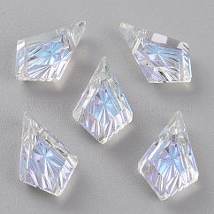 Pendentifs en strass en verre gaufré, facette, cerf-volant, miroitement de cristal, 13x8x4mm, Trou: 1.2mm