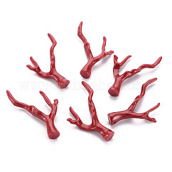 Abalorios de coral sintético, rama, teñido, de color rojo oscuro, 43.5~44.5x34x7.5mm, agujero: 1.5 mm