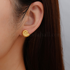 Élégantes boucles d'oreilles à tige en acier inoxydable 304 en forme de coquillage, or, 10.2x13mm