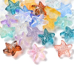 Transparente Glasperlen, Seestern, Mischfarbe, 15x15x7 mm, Bohrung: 0.8 mm